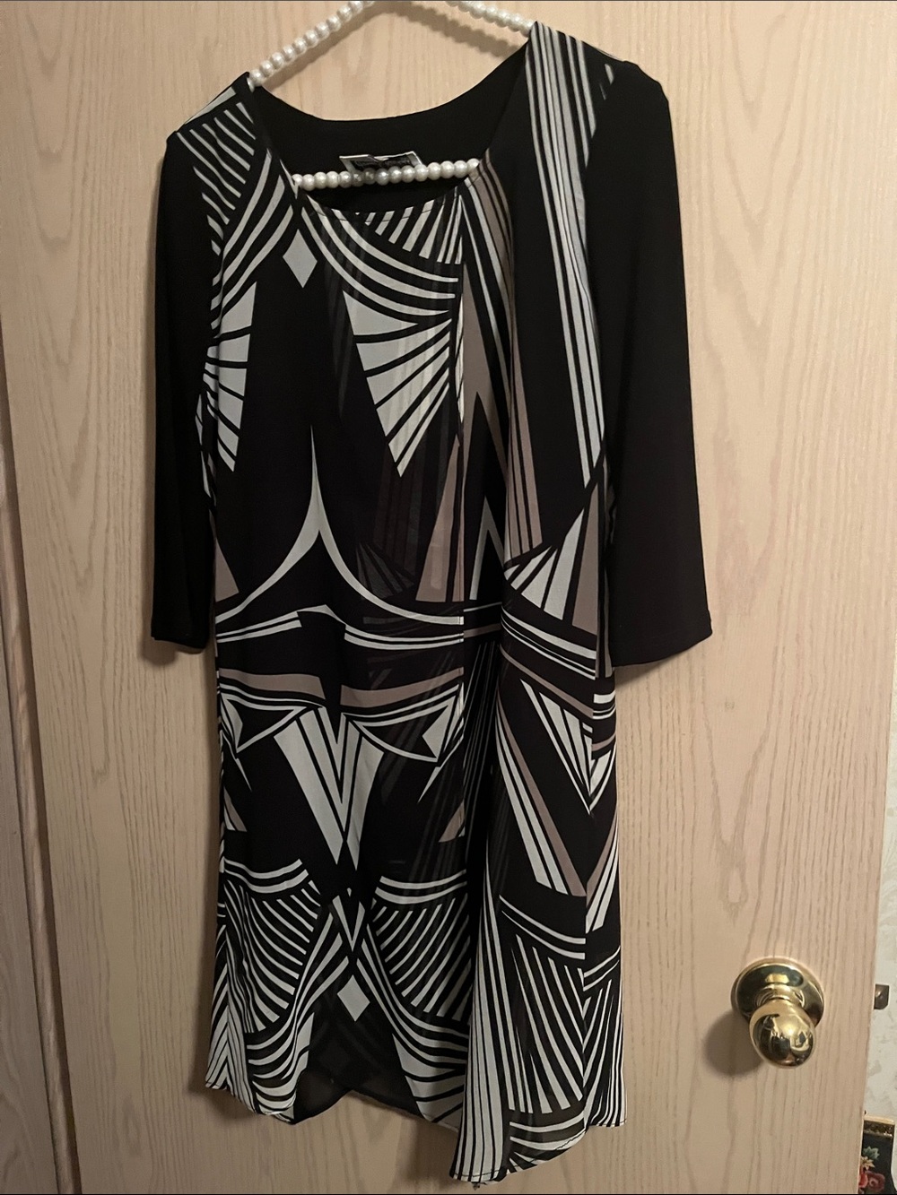 Joseph Ribkoff Black and White Geometric Long-Sleeve Dress